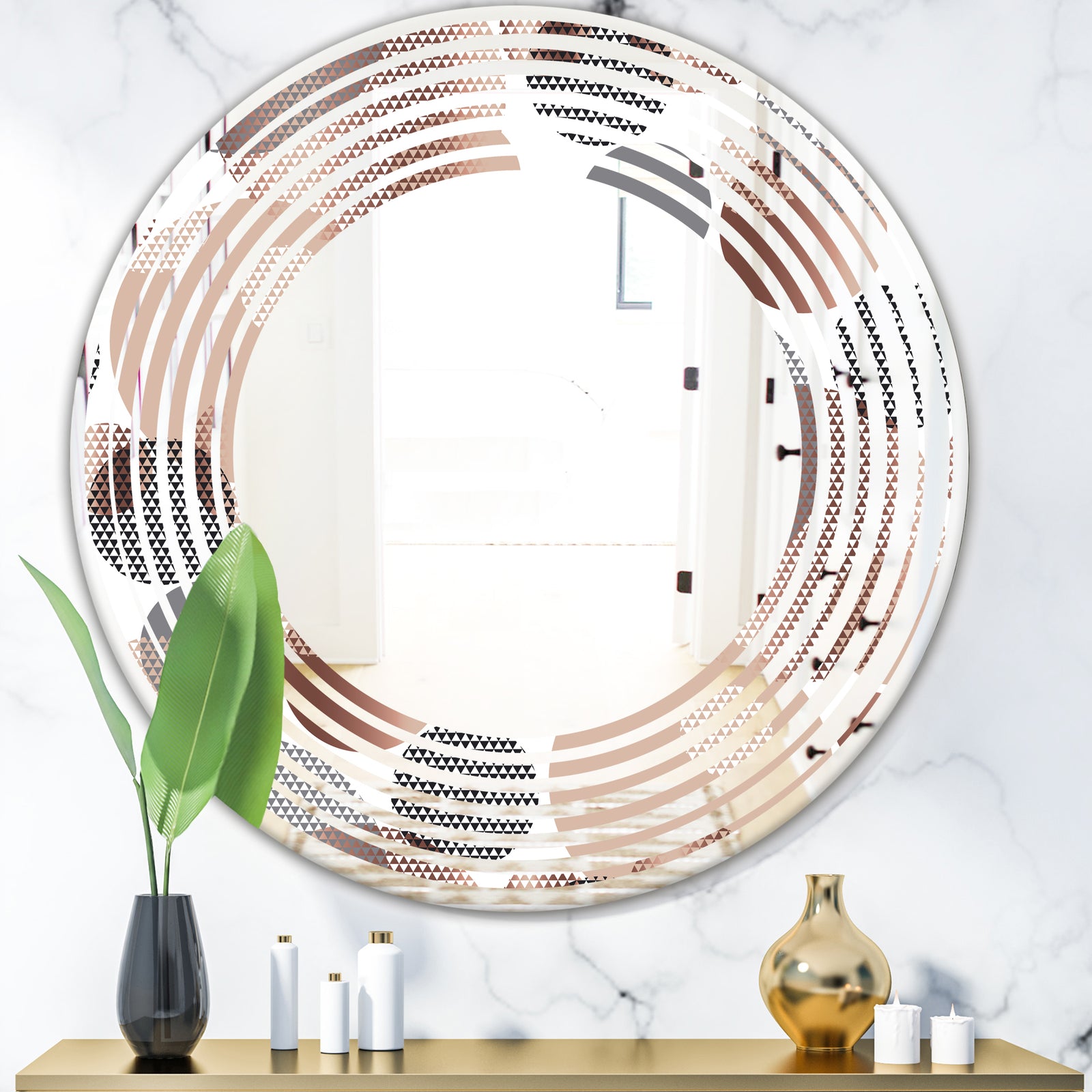 Circular Abstract Retro Geometric XIII - Modern Round or Oval Wall Mirror - Wave