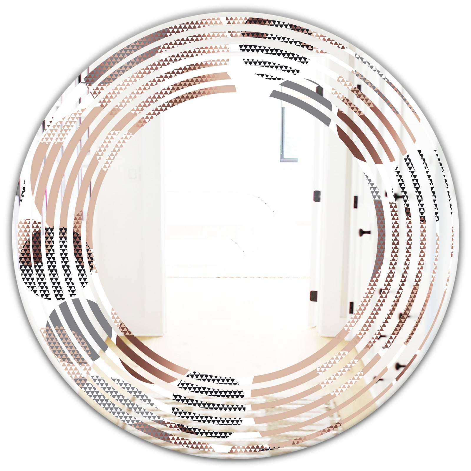 Circular Abstract Retro Geometric XIII - Modern Round or Oval Wall Mirror - Wave