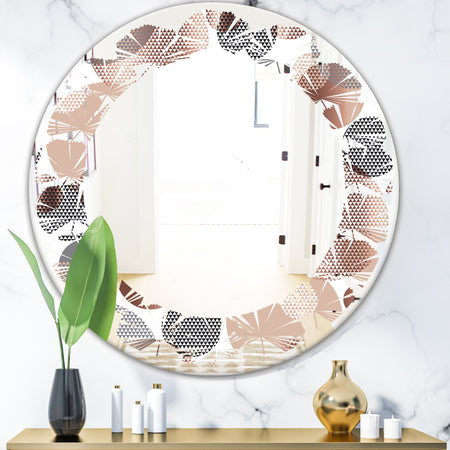 Circular Abstract Retro Geometric XIII - Modern Round or Oval Wall Mirror - Leaves