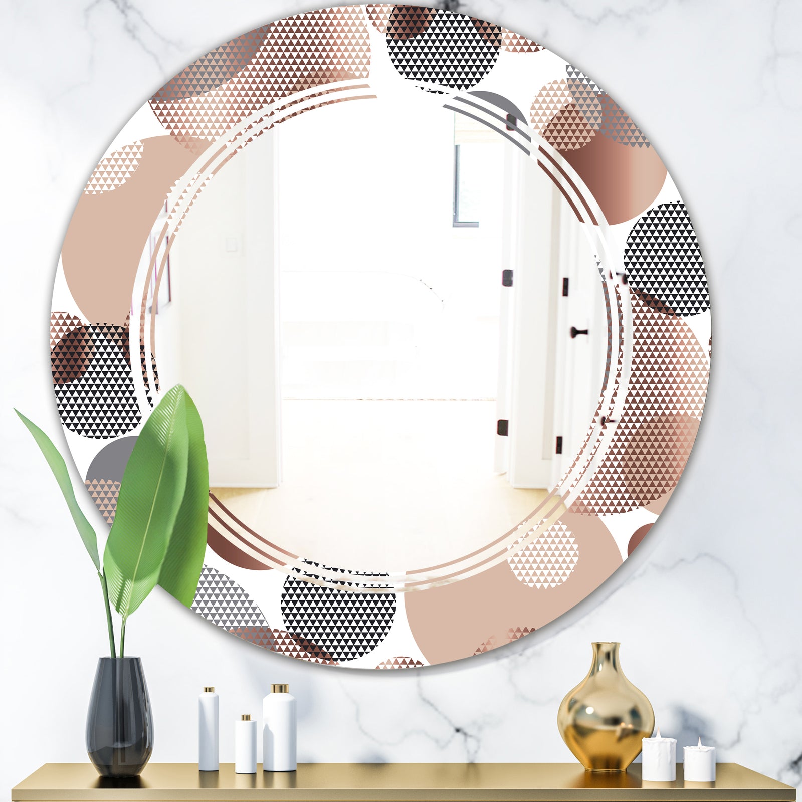 Circular Abstract Retro Geometric XIII - Modern Round or Oval Wall Mirror - Triple C