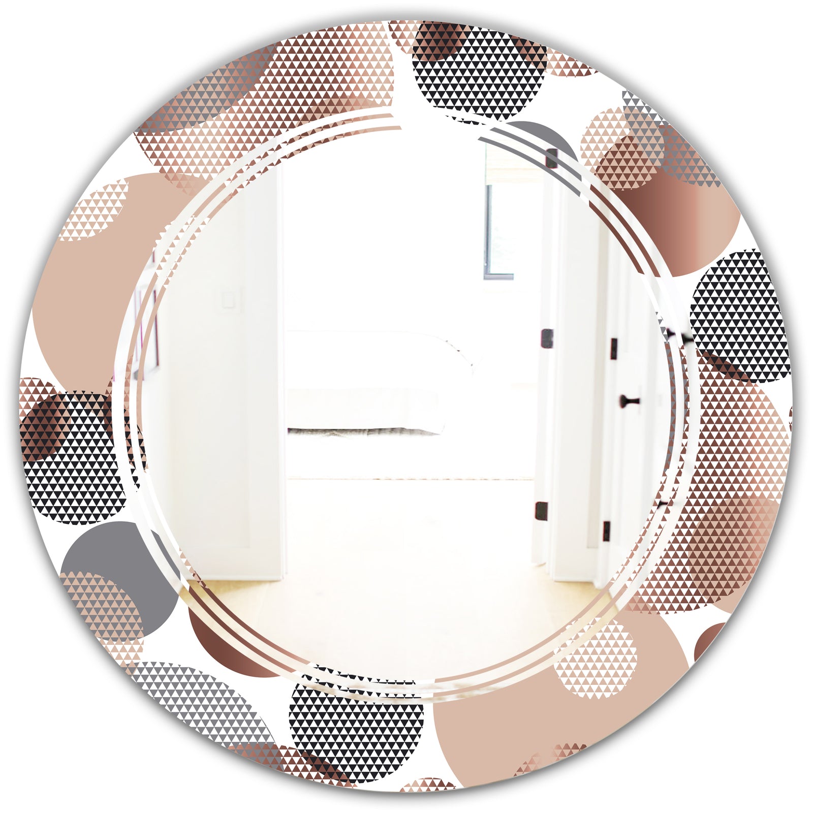 Circular Abstract Retro Geometric XIII - Modern Round or Oval Wall Mirror - Triple C