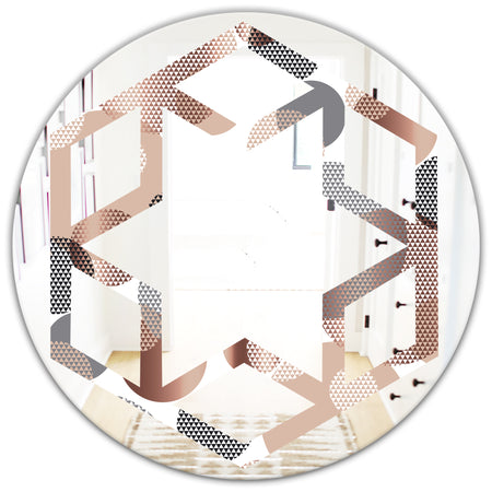 Circular Abstract Retro Geometric XIII - Modern Round or Oval Wall Mirror - Hexagon Star