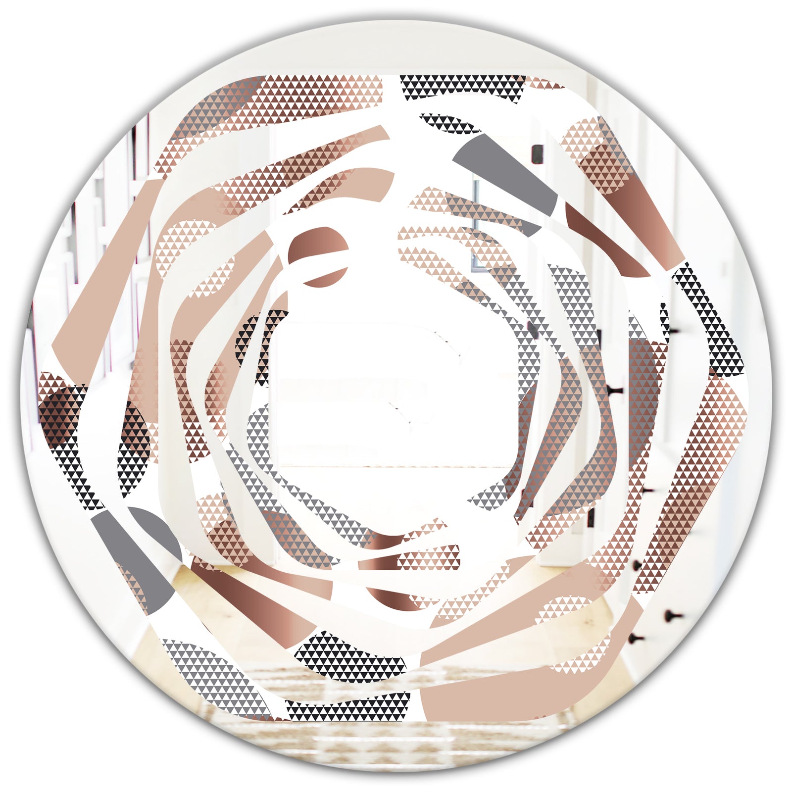 Circular Abstract Retro Geometric XIII - Modern Round or Oval Wall Mirror - Whirl