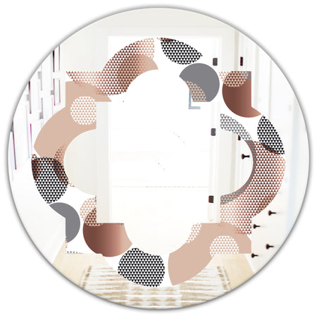 Circular Abstract Retro Geometric XIII - Modern Round or Oval Wall Mirror - Quatrefoil
