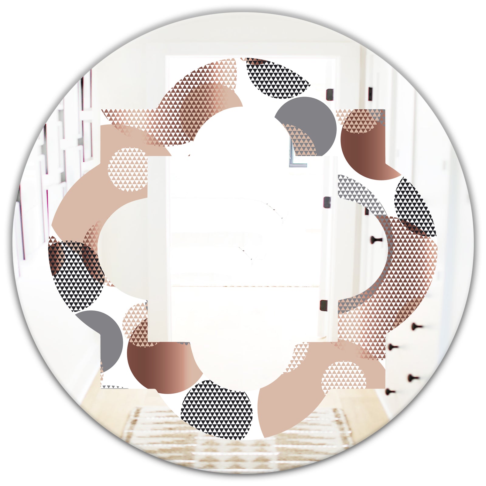 Circular Abstract Retro Geometric XIII - Modern Round or Oval Wall Mirror - Quatrefoil