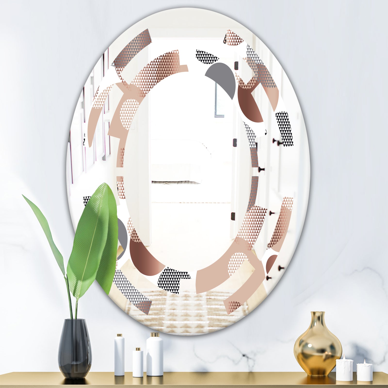 Circular Abstract Retro Geometric XIII - Modern Round or Oval Wall Mirror - Space