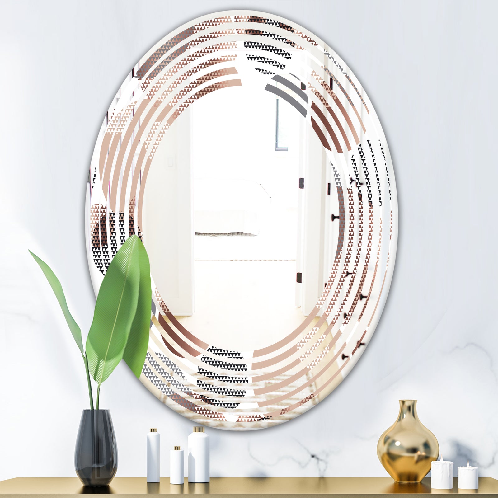 Circular Abstract Retro Geometric XIII - Modern Round or Oval Wall Mirror - Wave