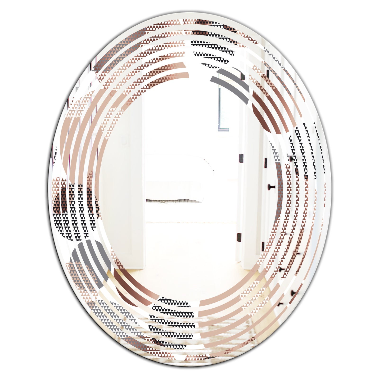 Circular Abstract Retro Geometric XIII - Modern Round or Oval Wall Mirror - Wave