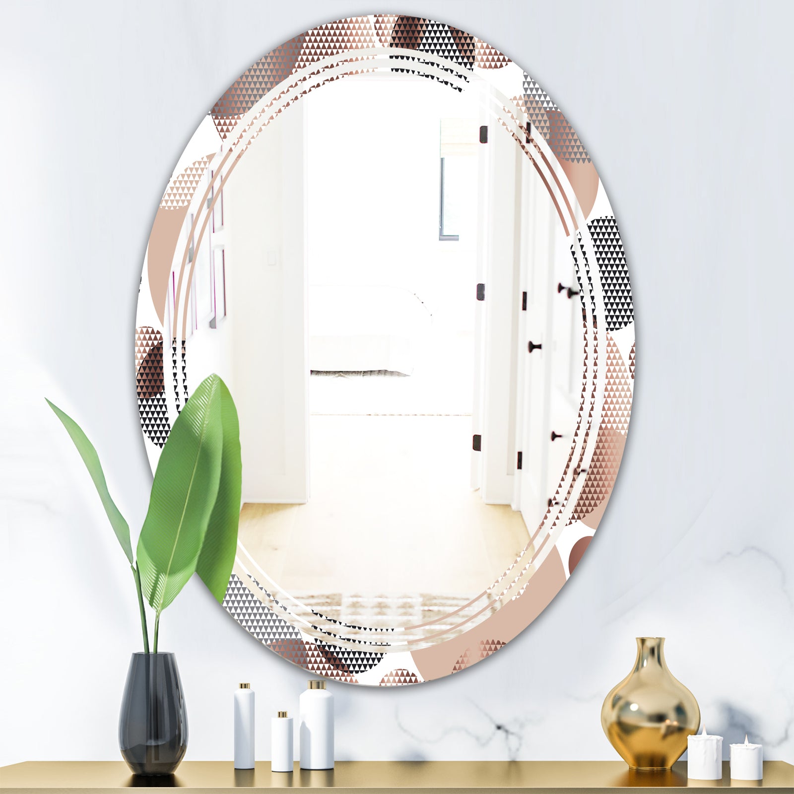 Circular Abstract Retro Geometric XIII - Modern Round or Oval Wall Mirror - Triple C
