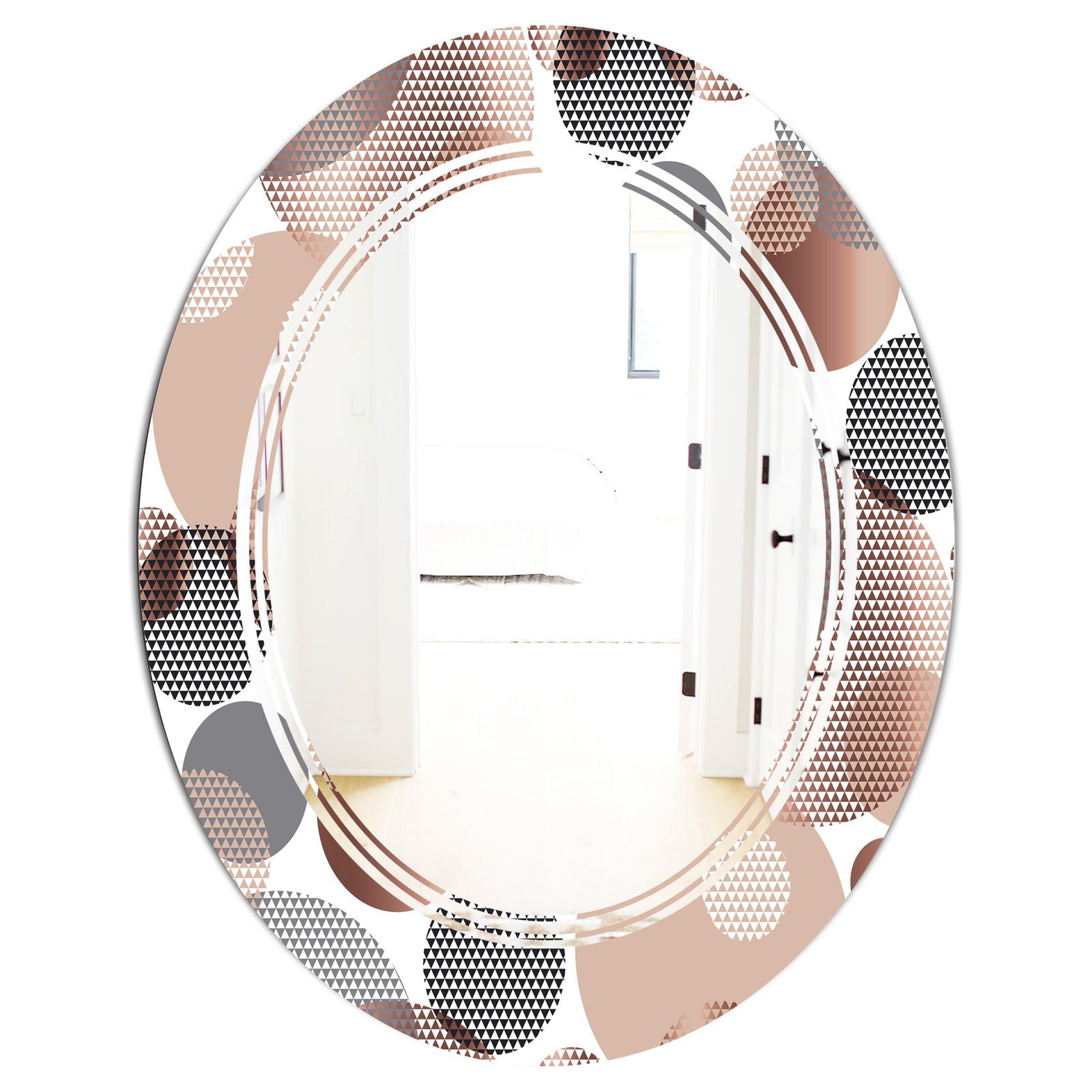 Circular Abstract Retro Geometric XIII - Modern Round or Oval Wall Mirror - Triple C