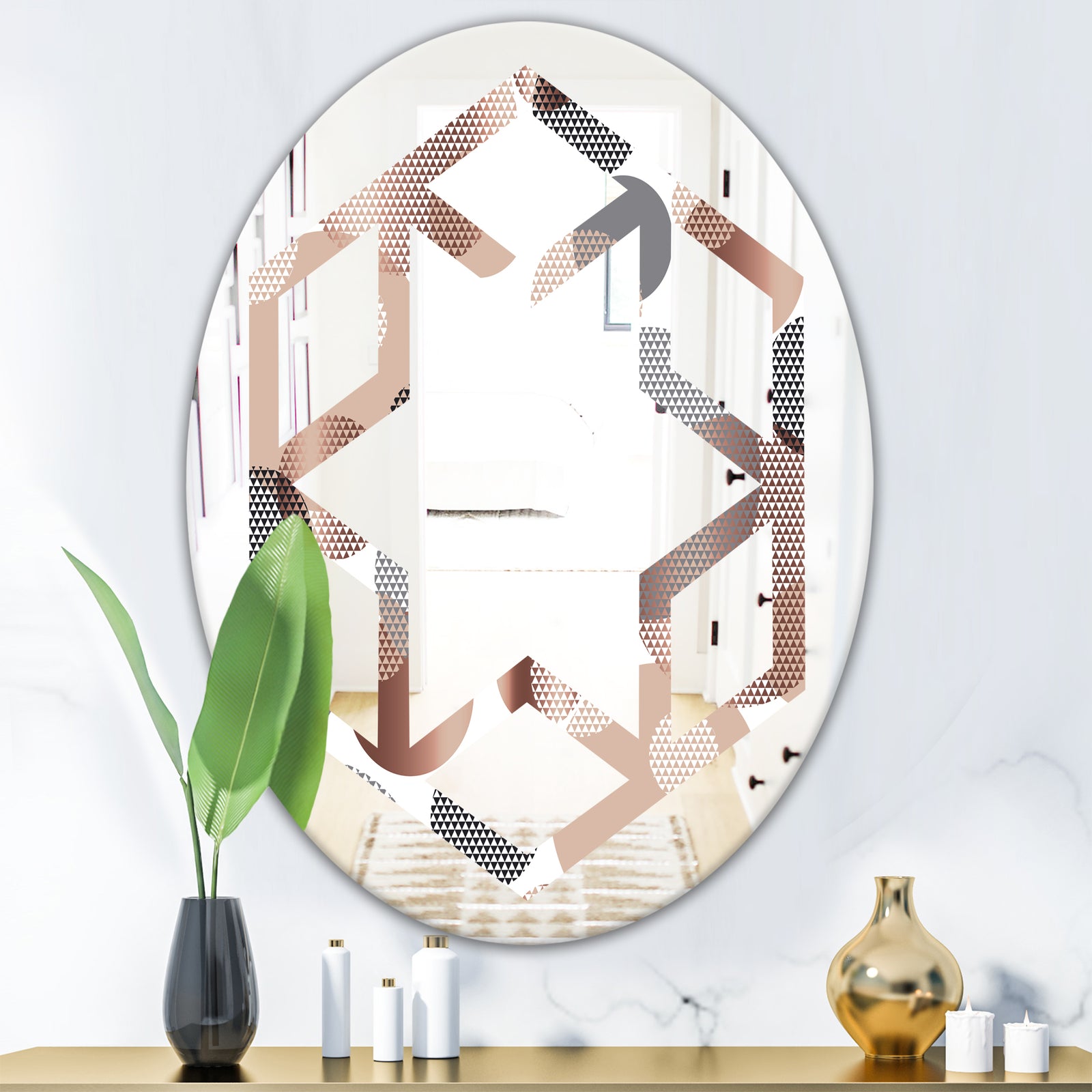 Circular Abstract Retro Geometric XIII - Modern Round or Oval Wall Mirror - Hexagon Star