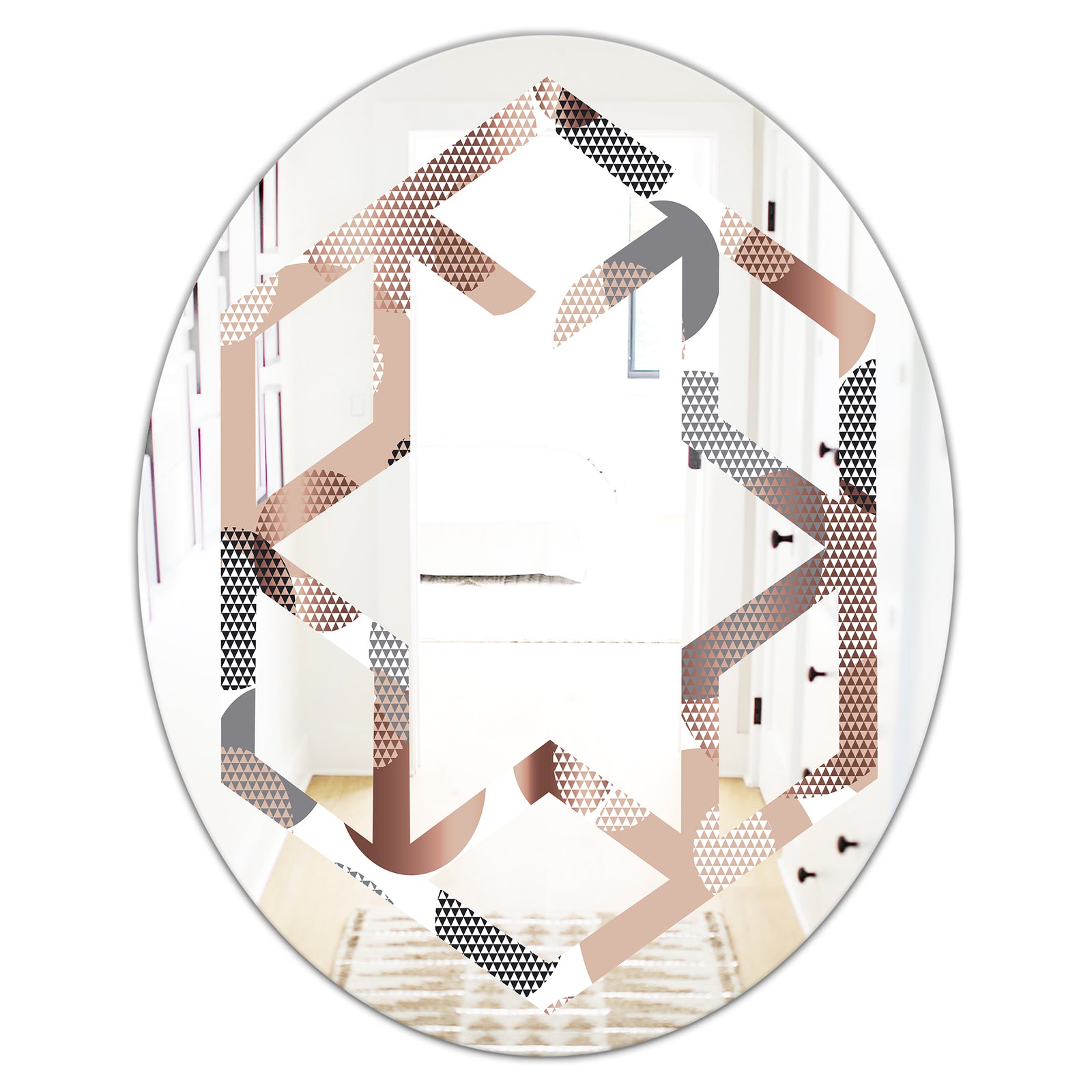 Circular Abstract Retro Geometric XIII - Modern Round or Oval Wall Mirror - Hexagon Star