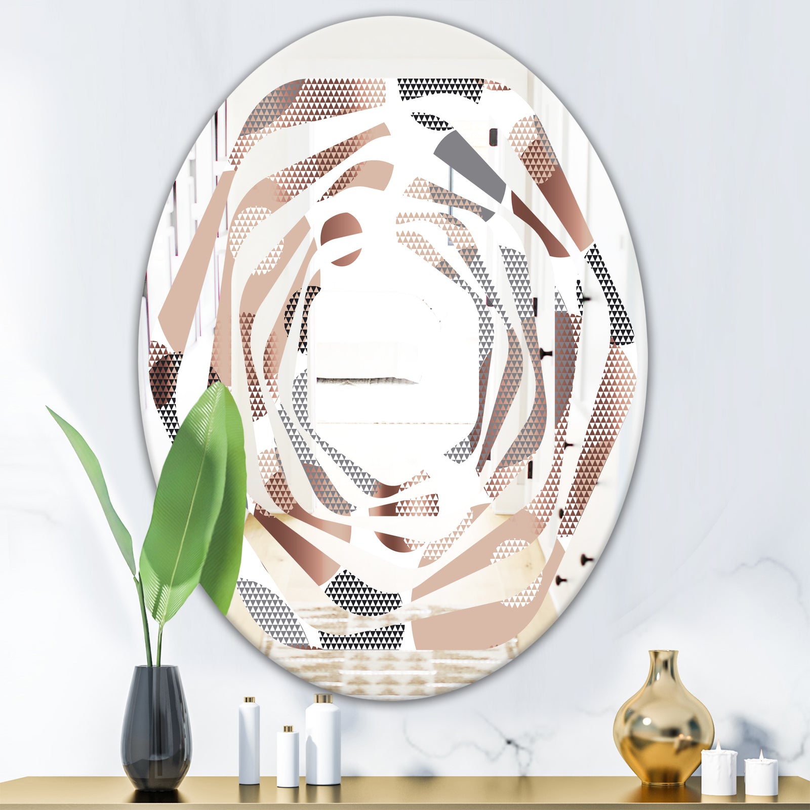 Circular Abstract Retro Geometric XIII - Modern Round or Oval Wall Mirror - Whirl
