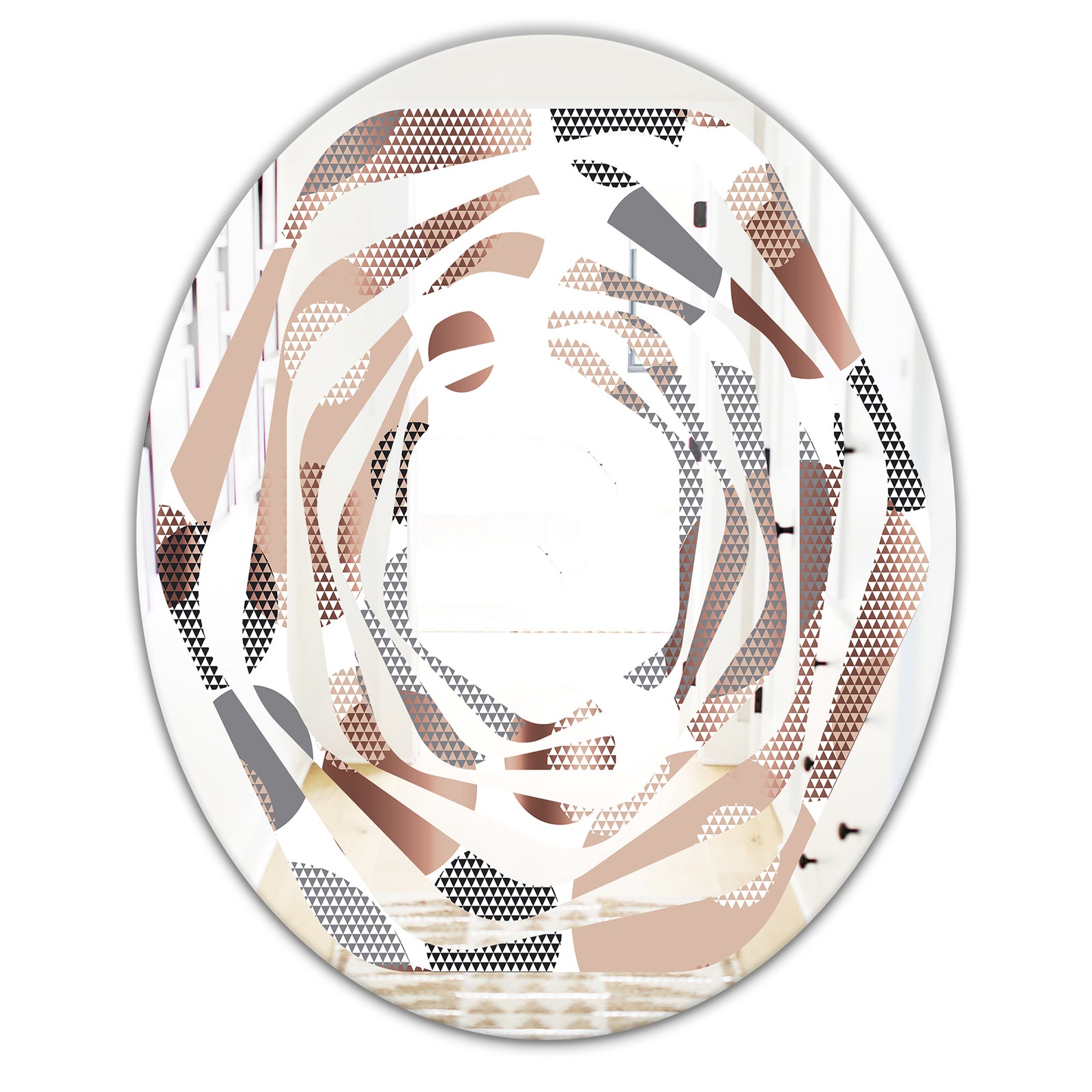 Circular Abstract Retro Geometric XIII - Modern Round or Oval Wall Mirror - Whirl