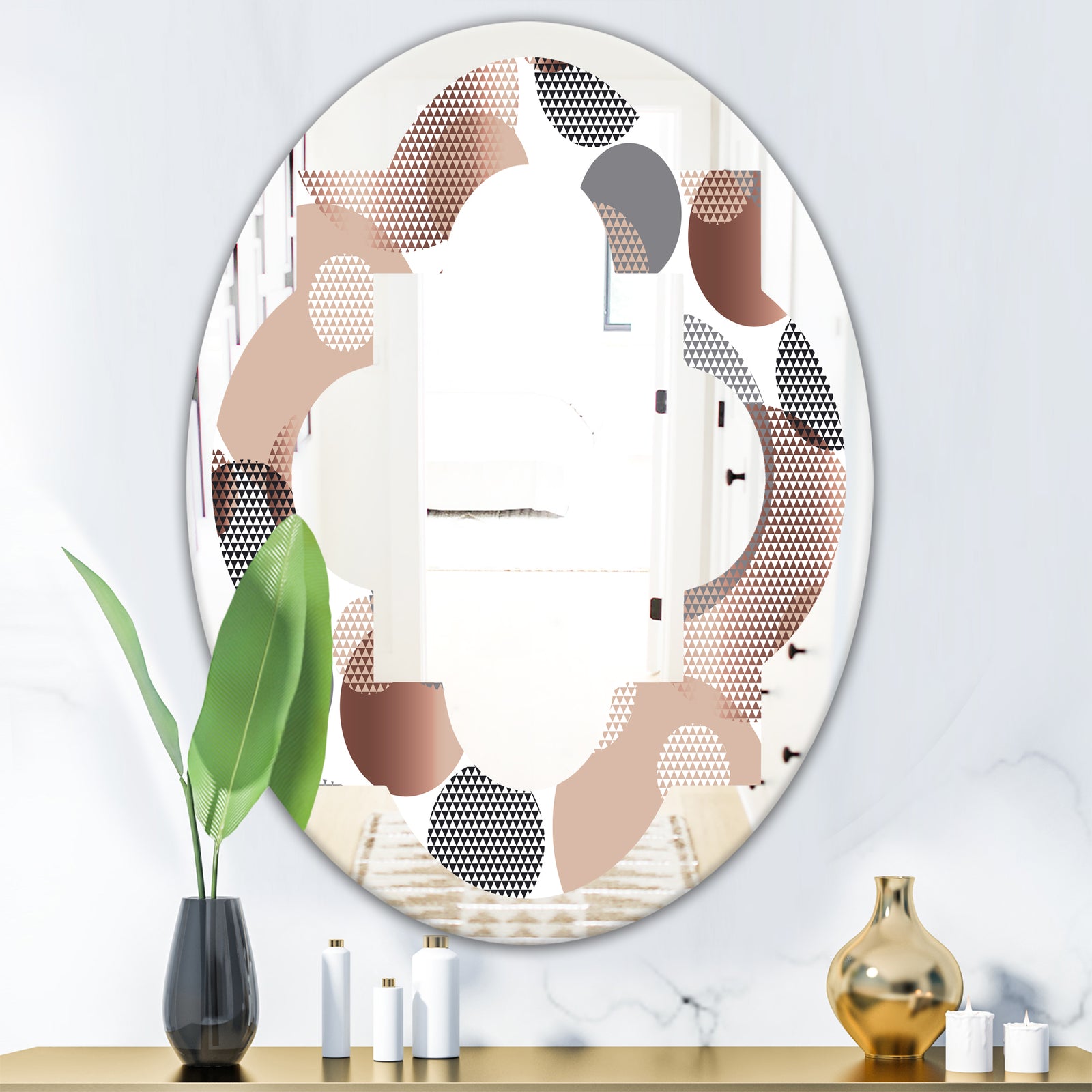 Circular Abstract Retro Geometric XIII - Modern Round or Oval Wall Mirror - Quatrefoil