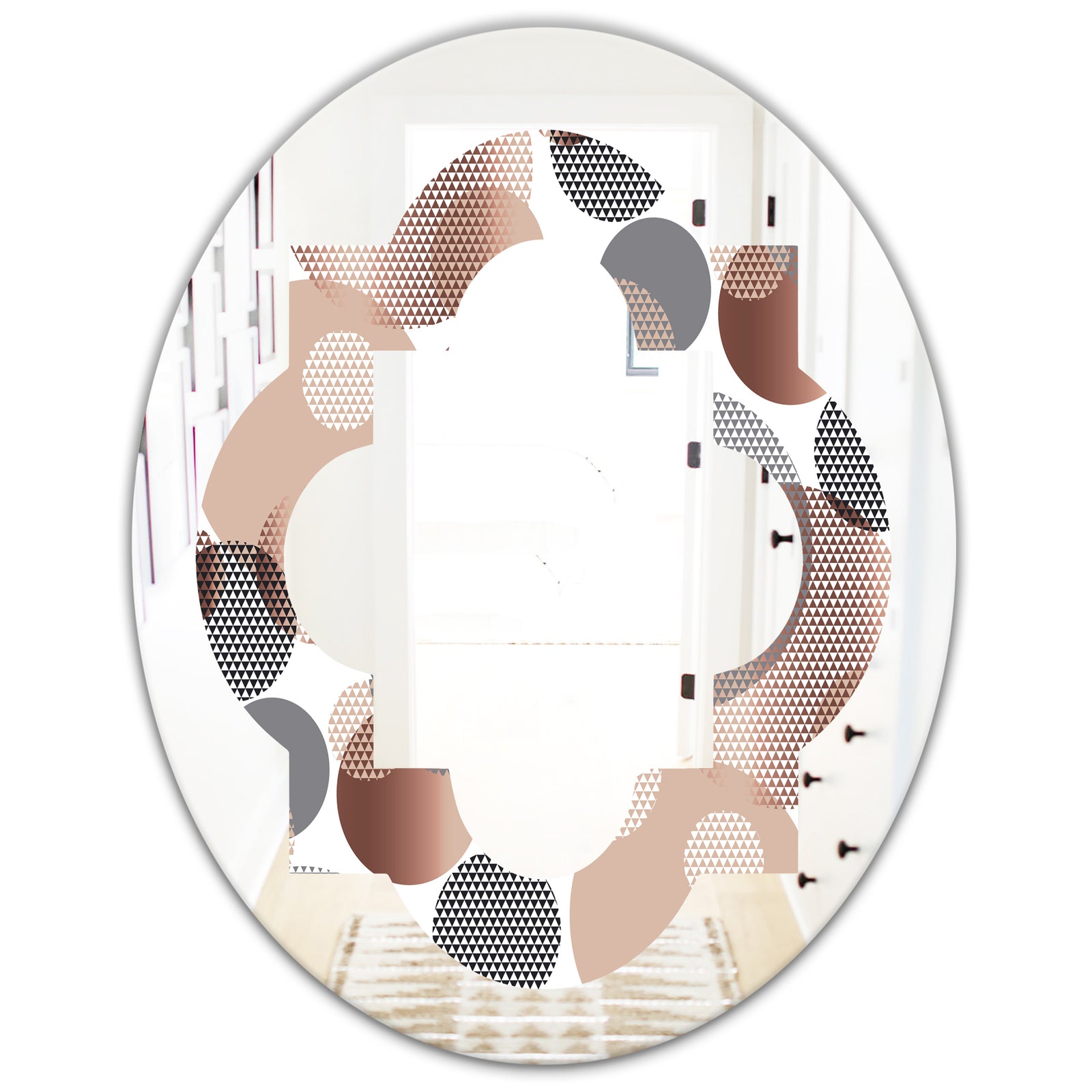 Circular Abstract Retro Geometric XIII - Modern Round or Oval Wall Mirror - Quatrefoil