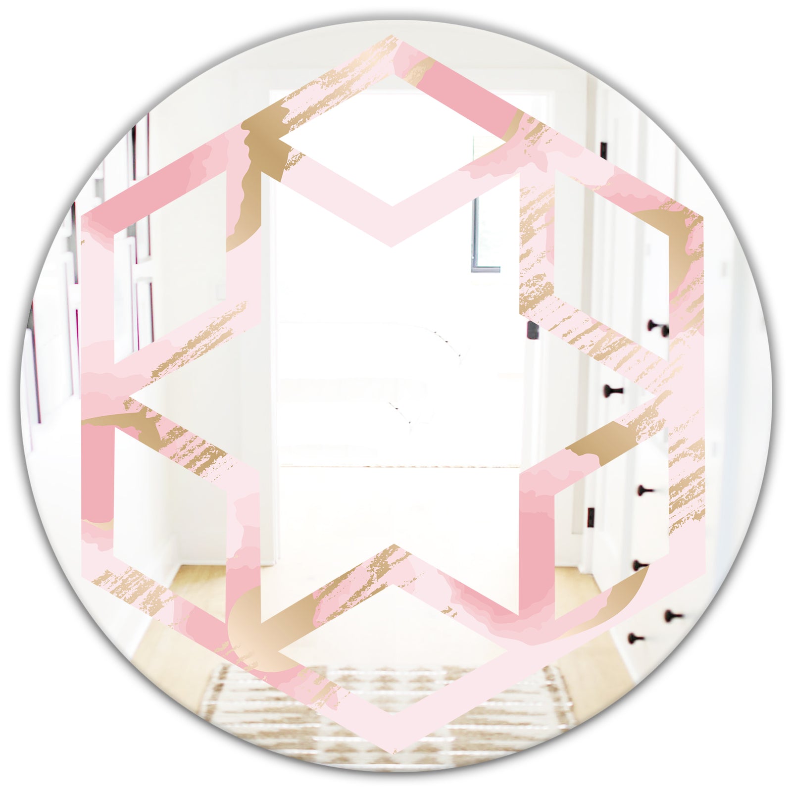 Abstract Flower Design IX - Cottage Round or Oval Wall Mirror - Hexagon Star