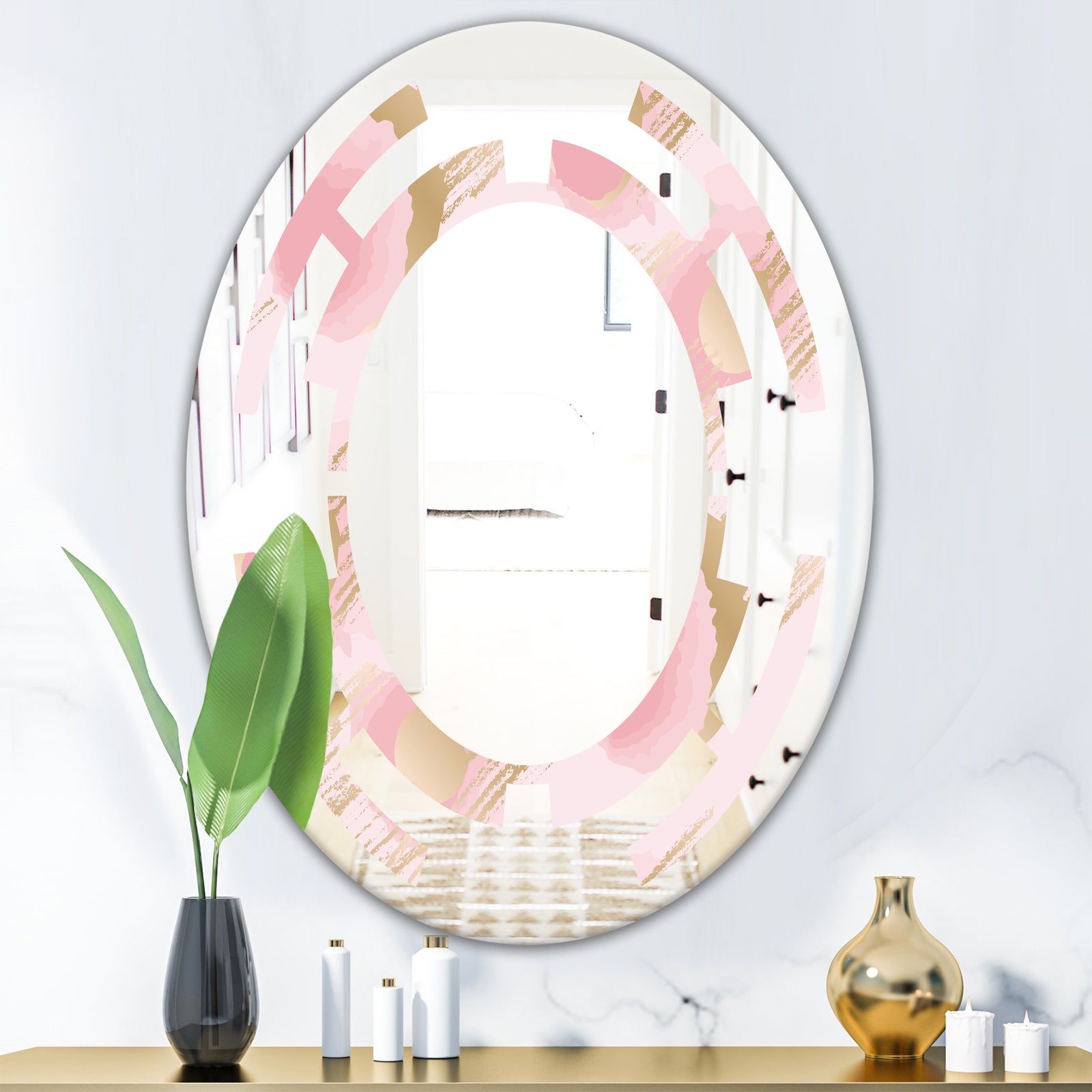 Abstract Flower Design IX - Cottage Round or Oval Wall Mirror - Space