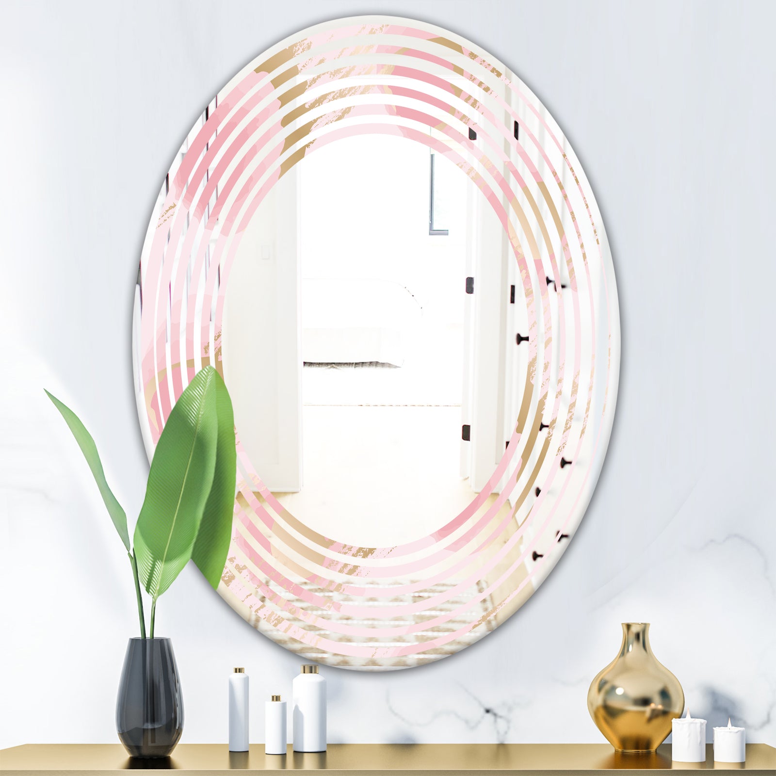 Abstract Flower Design IX - Cottage Round or Oval Wall Mirror - Wave