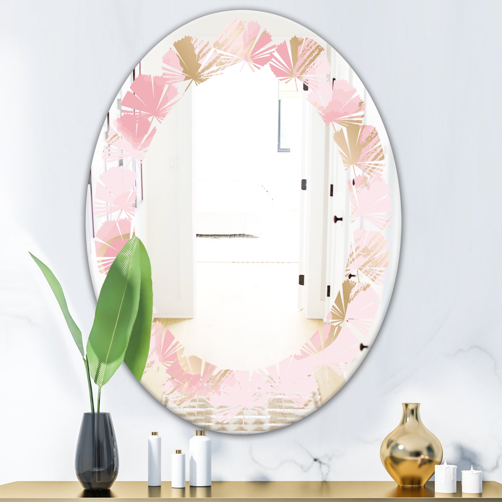 Abstract Flower Design IX - Cottage Round or Oval Wall Mirror - Leaves