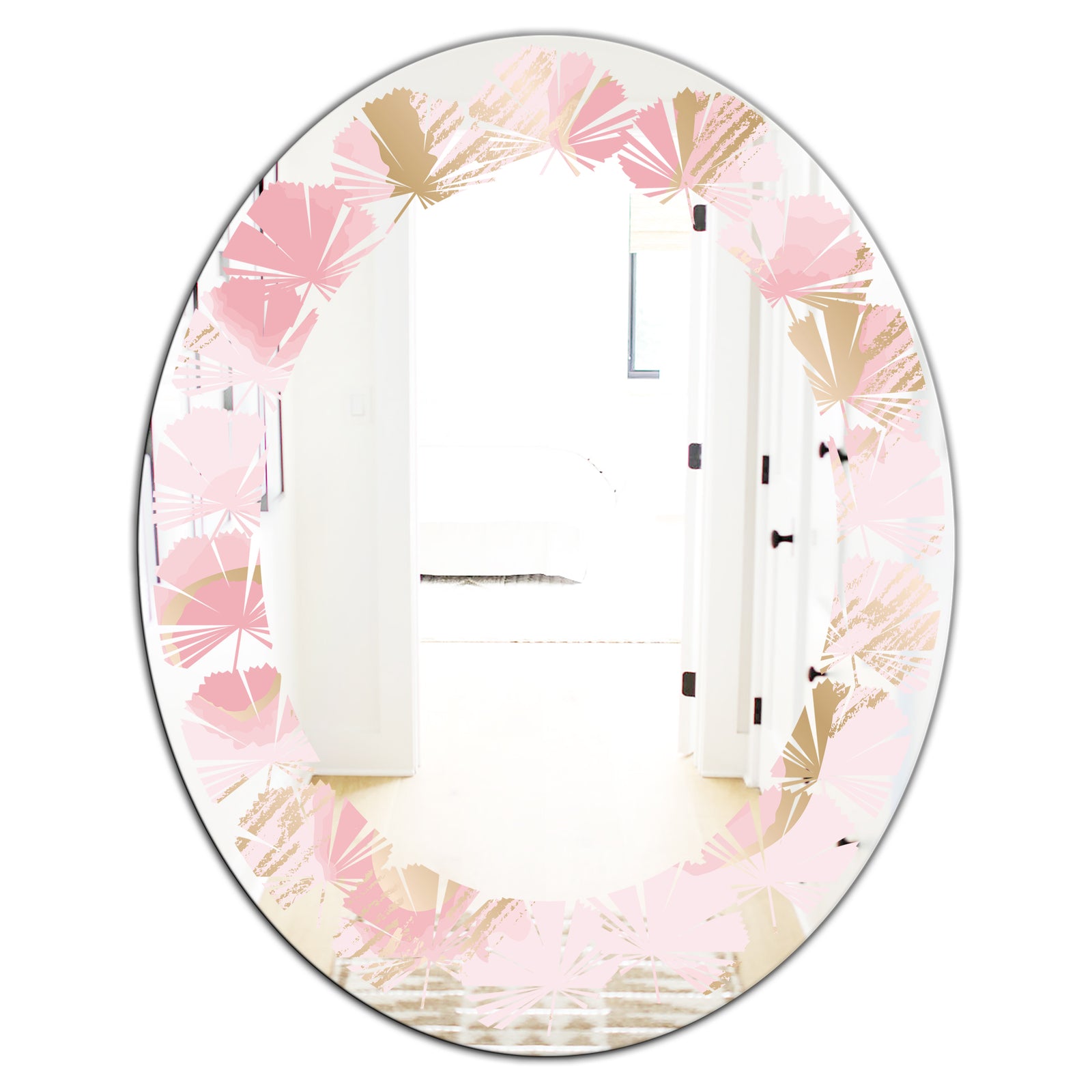 Abstract Flower Design IX - Cottage Round or Oval Wall Mirror - Leaves