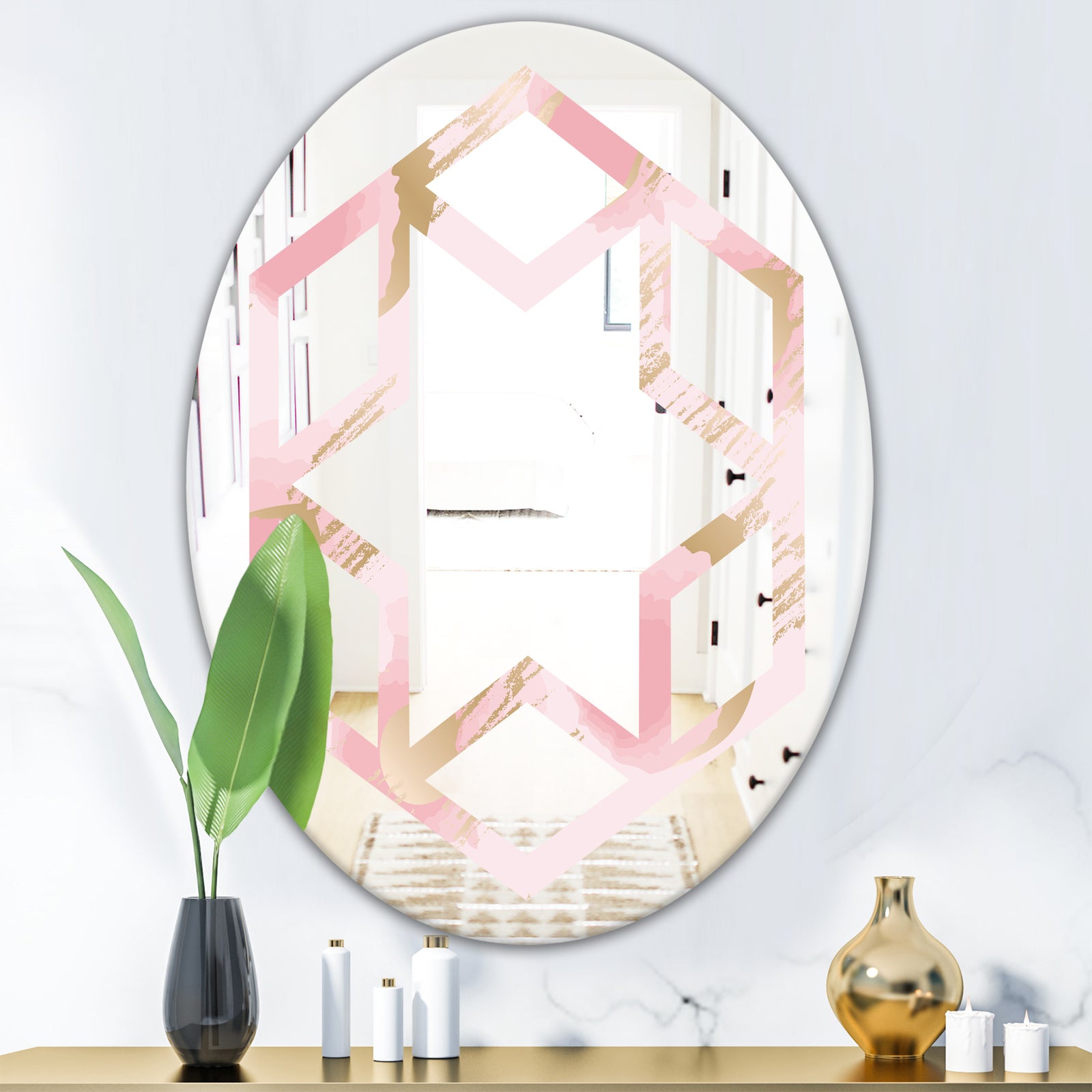 Abstract Flower Design IX - Cottage Round or Oval Wall Mirror - Hexagon Star
