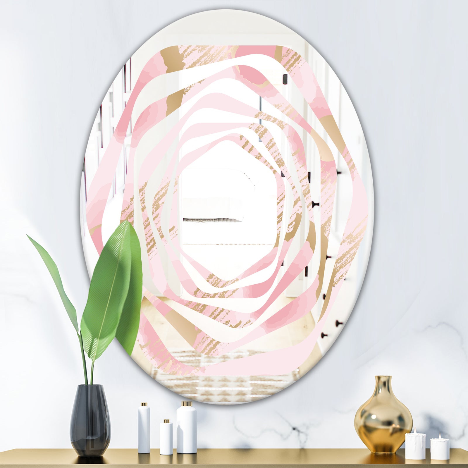 Abstract Flower Design IX - Cottage Round or Oval Wall Mirror - Whirl