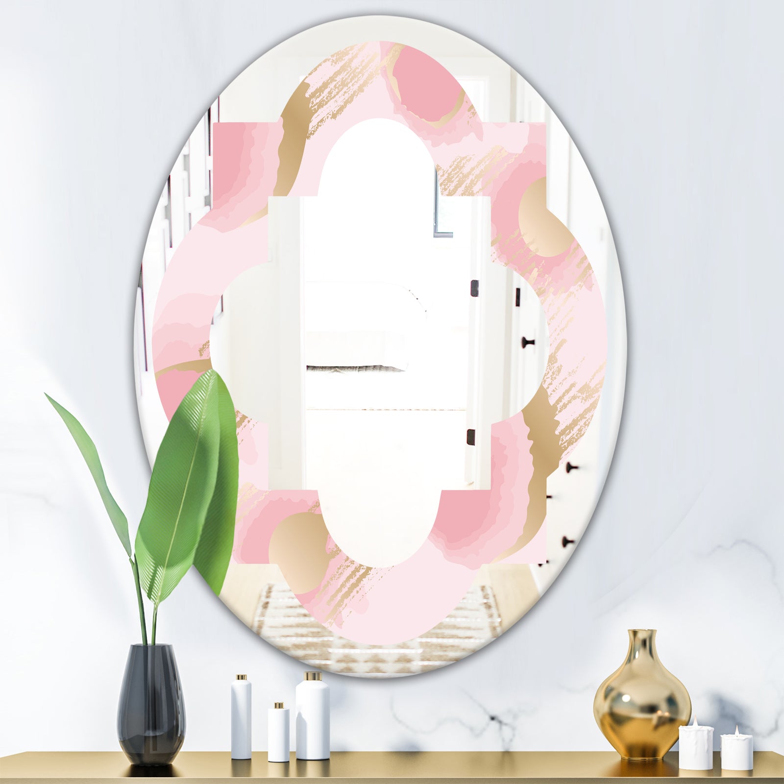Abstract Flower Design IX - Cottage Round or Oval Wall Mirror - Quatrefoil