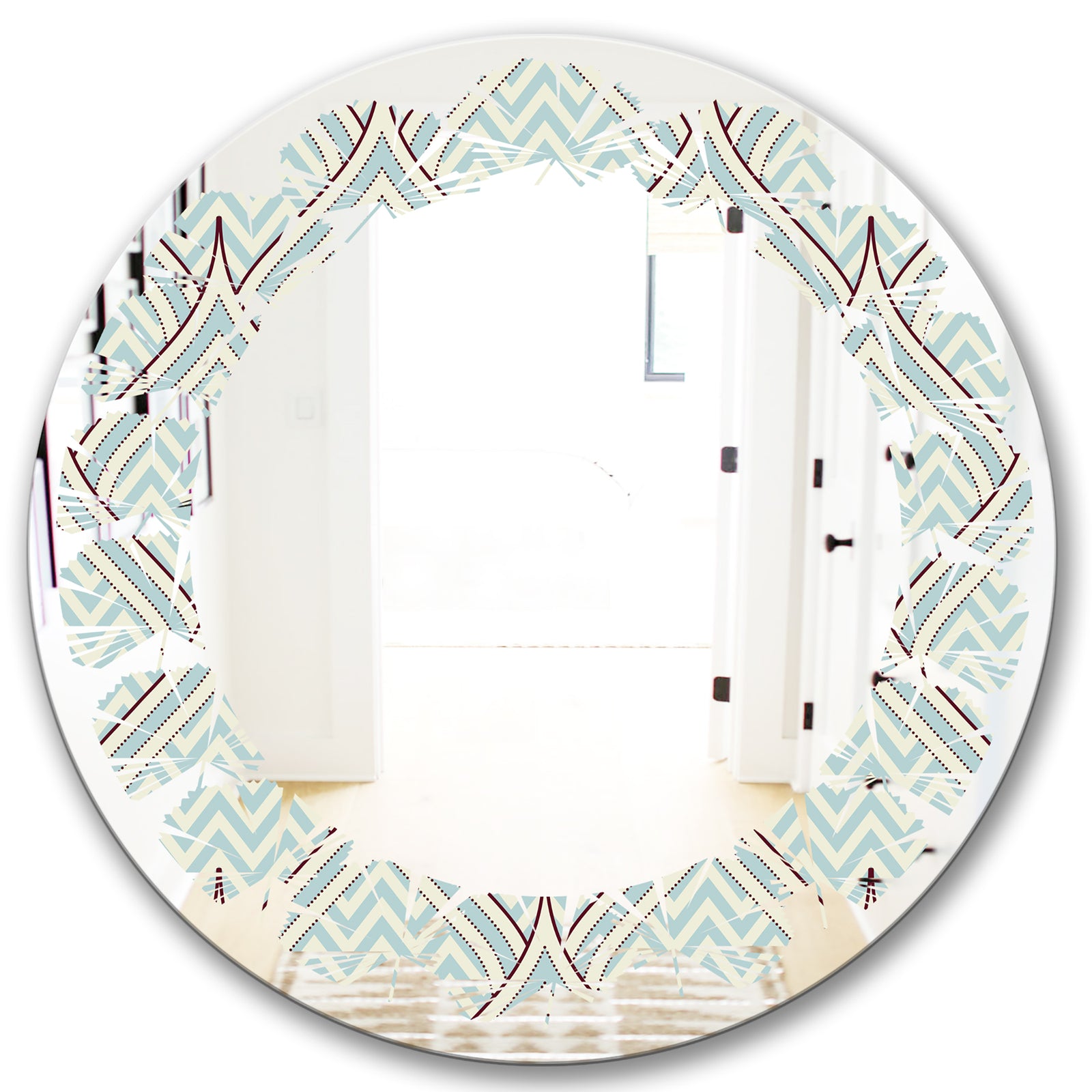 Ornament with decorative elements. - Modern Round or Oval Wall Mirror - Leaves