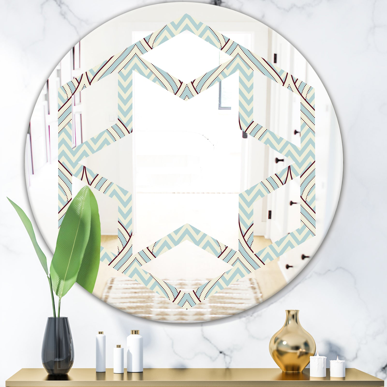 Ornament with decorative elements. - Modern Round or Oval Wall Mirror - Hexagon Star