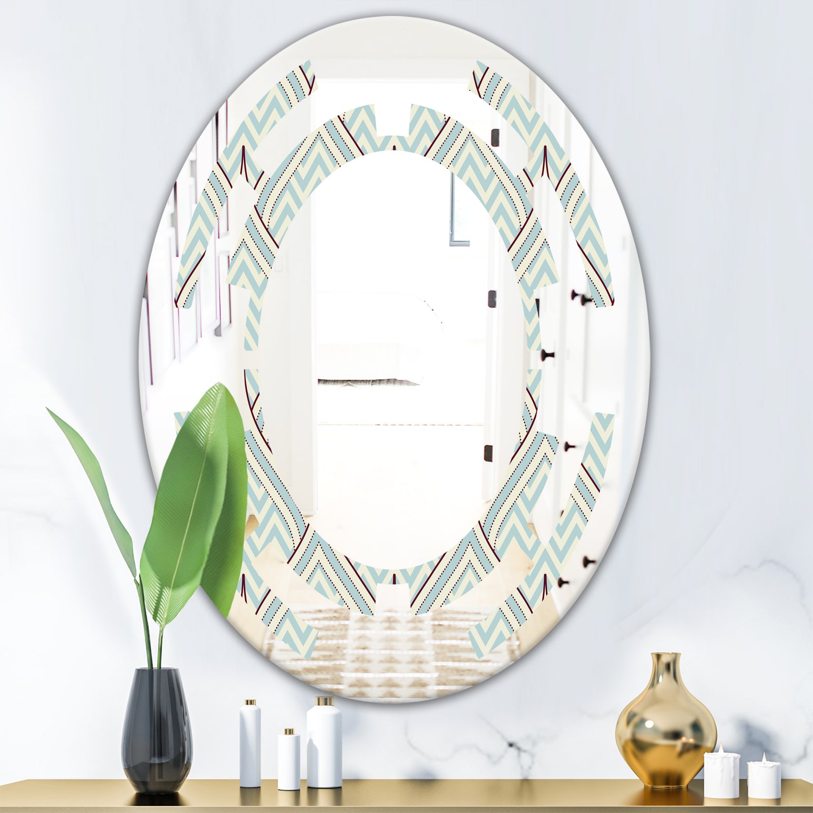 Ornament with decorative elements. - Modern Round or Oval Wall Mirror - Space