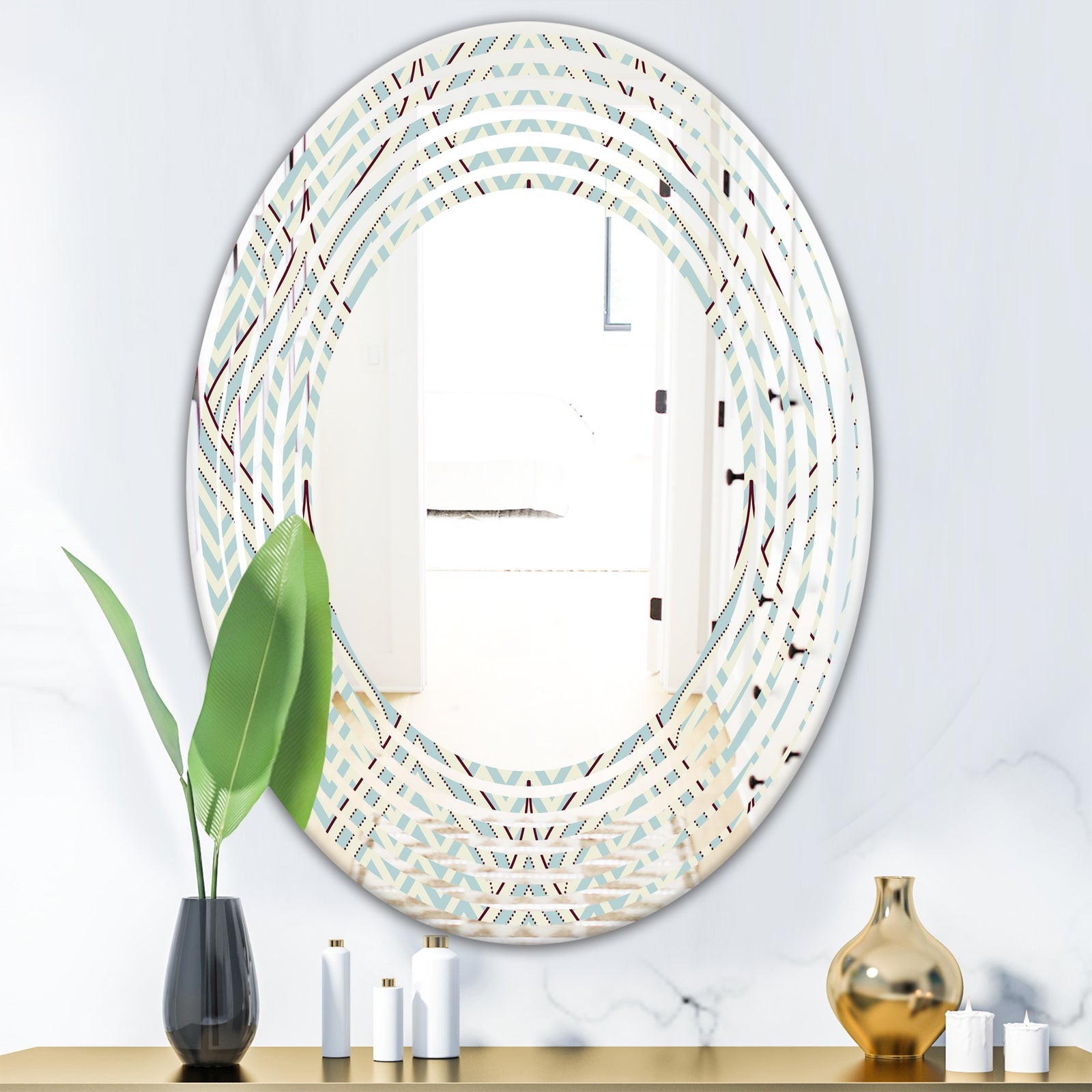 Ornament with decorative elements. - Modern Round or Oval Wall Mirror - Wave