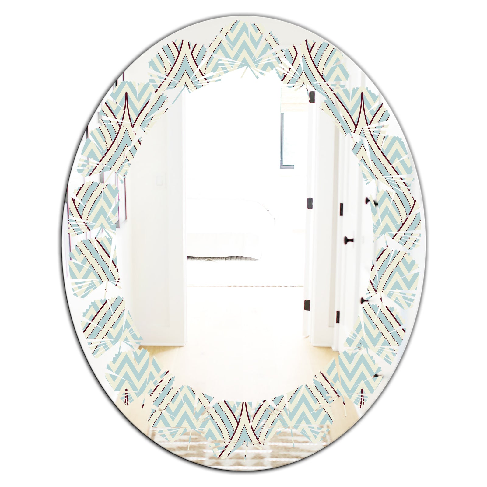Ornament with decorative elements. - Modern Round or Oval Wall Mirror - Leaves