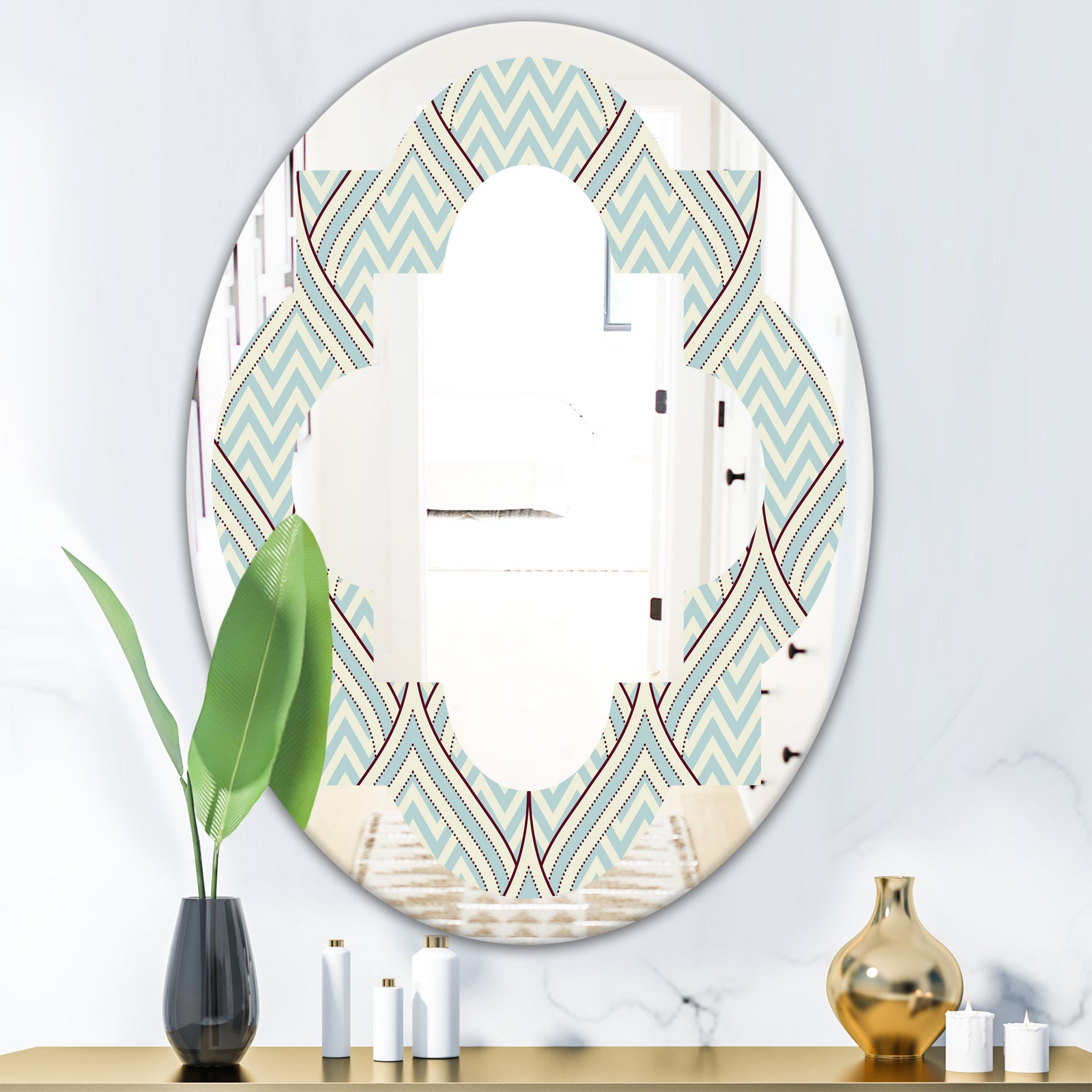 Ornament with decorative elements. - Modern Round or Oval Wall Mirror - Quatrefoil