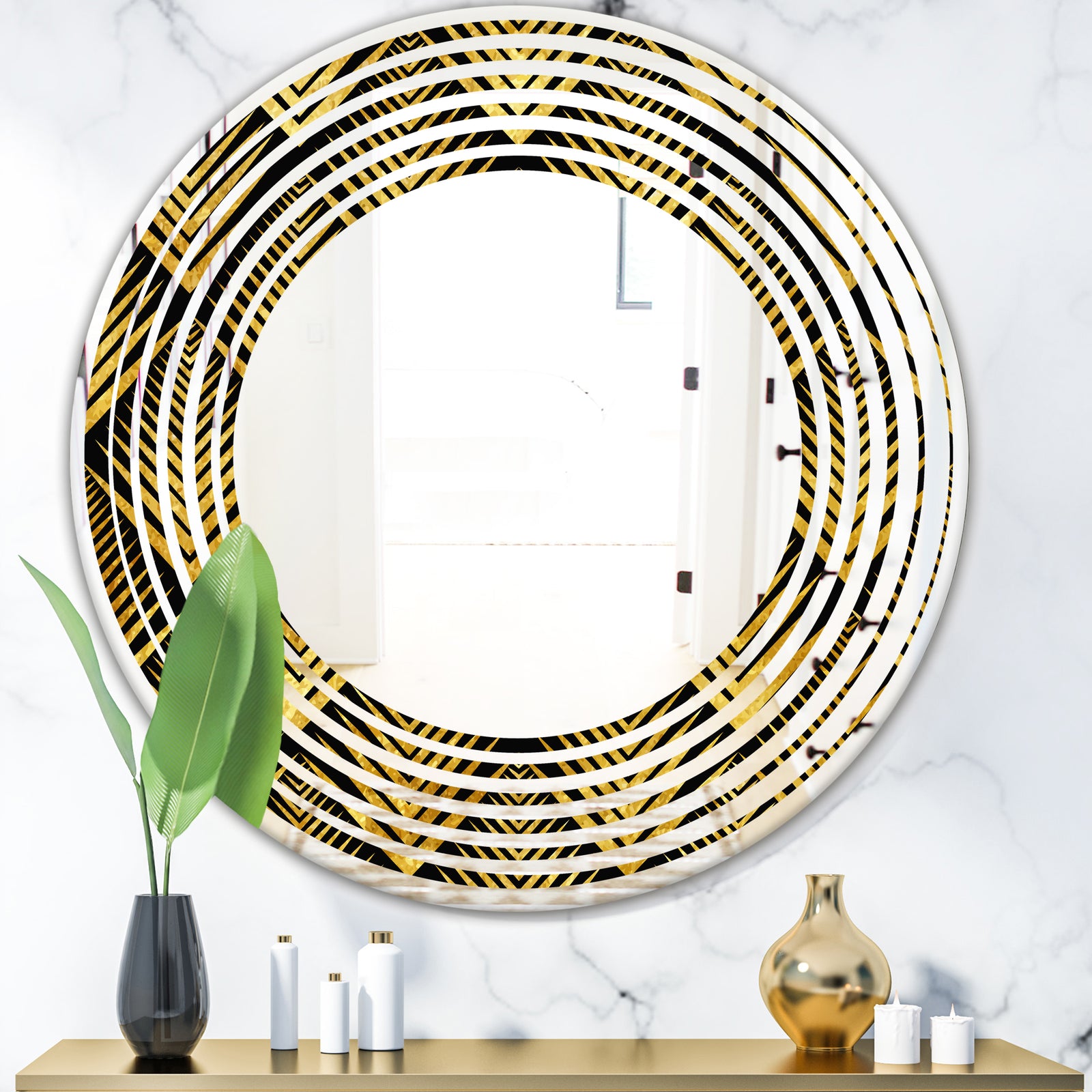 Art Deco Seal pattern - Modern Round or Oval Wall Mirror - Wave
