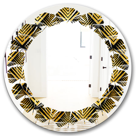 Art Deco Seal pattern - Modern Round or Oval Wall Mirror - Leaves