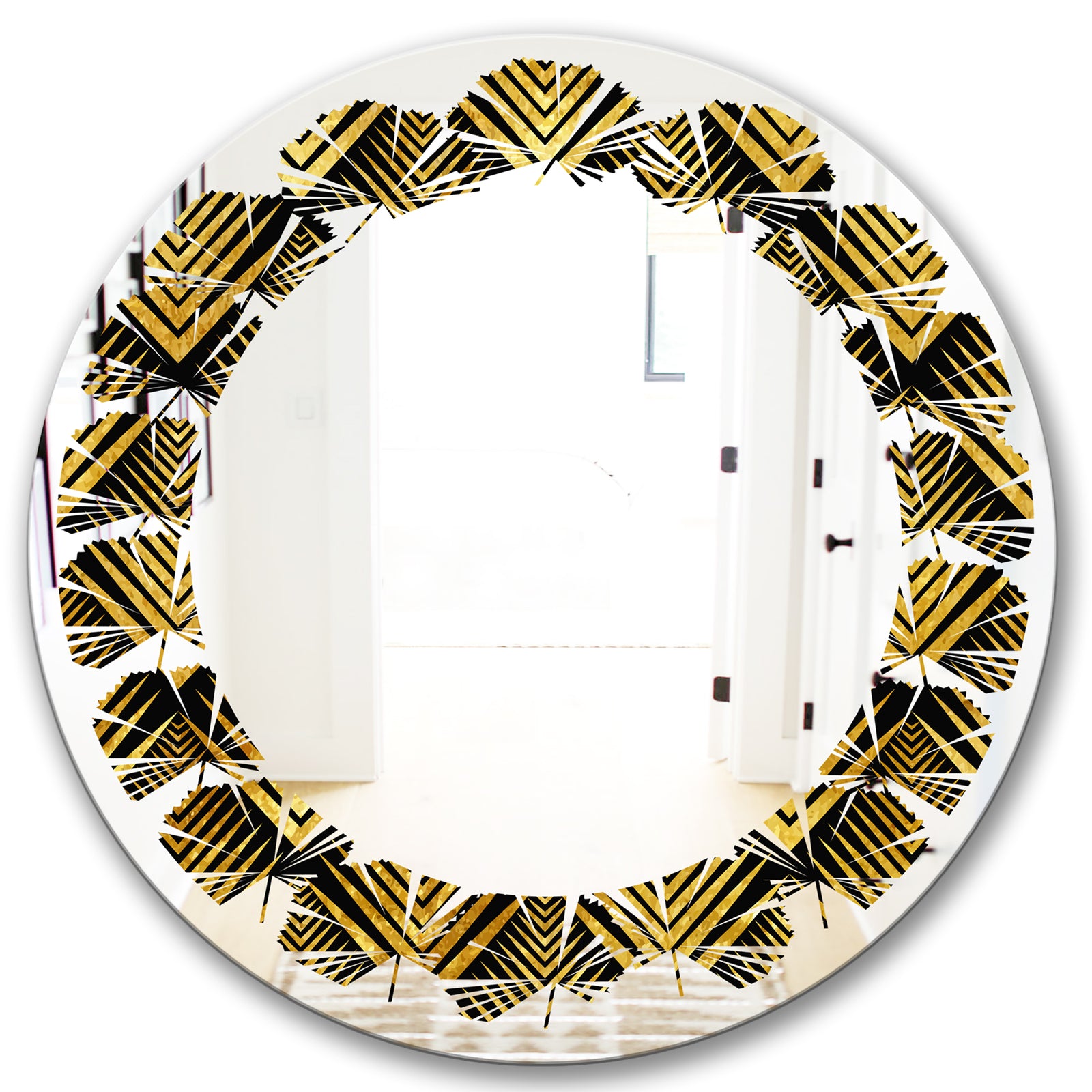 Art Deco Seal pattern - Modern Round or Oval Wall Mirror - Leaves