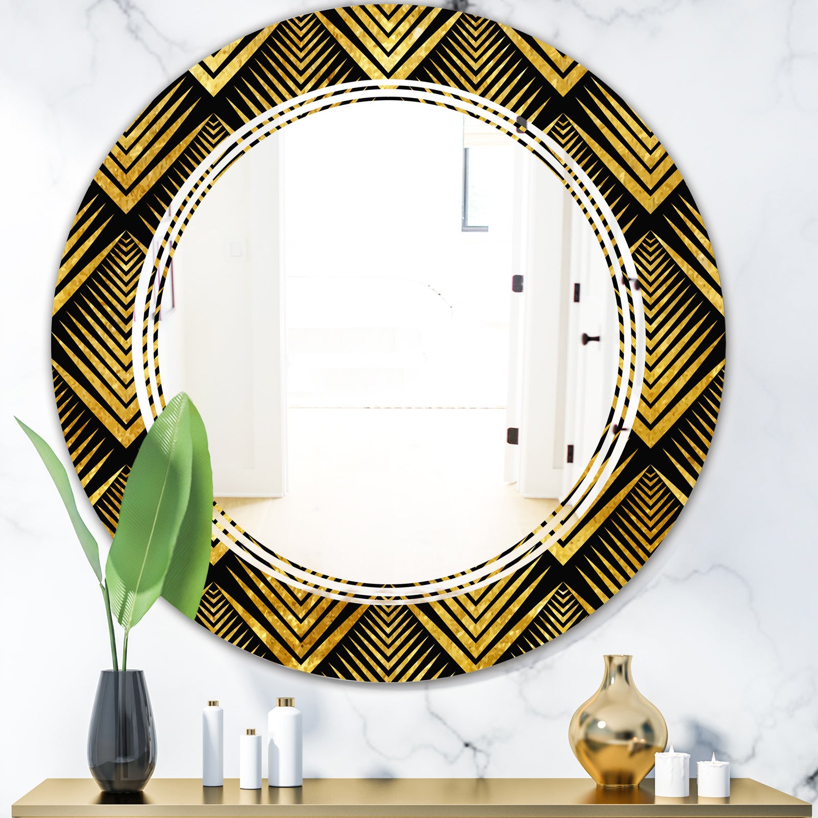 Art Deco Seal pattern - Modern Round or Oval Wall Mirror - Triple C