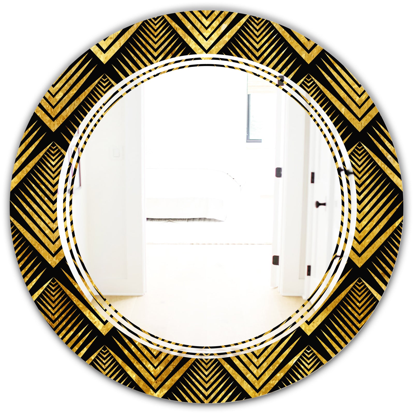 Art Deco Seal pattern - Modern Round or Oval Wall Mirror - Triple C