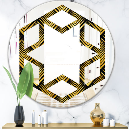Art Deco Seal pattern - Modern Round or Oval Wall Mirror - Hexagon Star