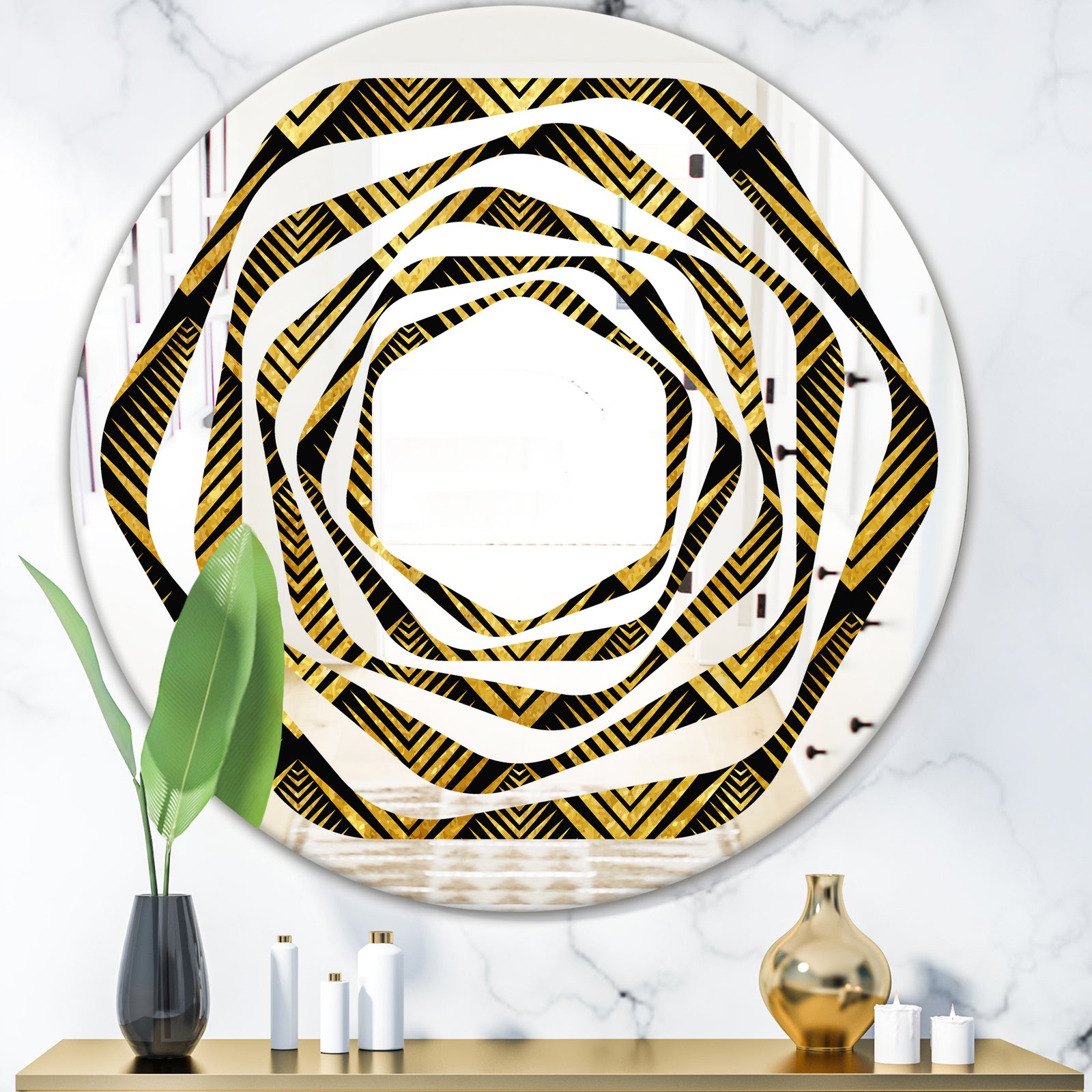 Art Deco Seal pattern - Modern Round or Oval Wall Mirror - Whirl
