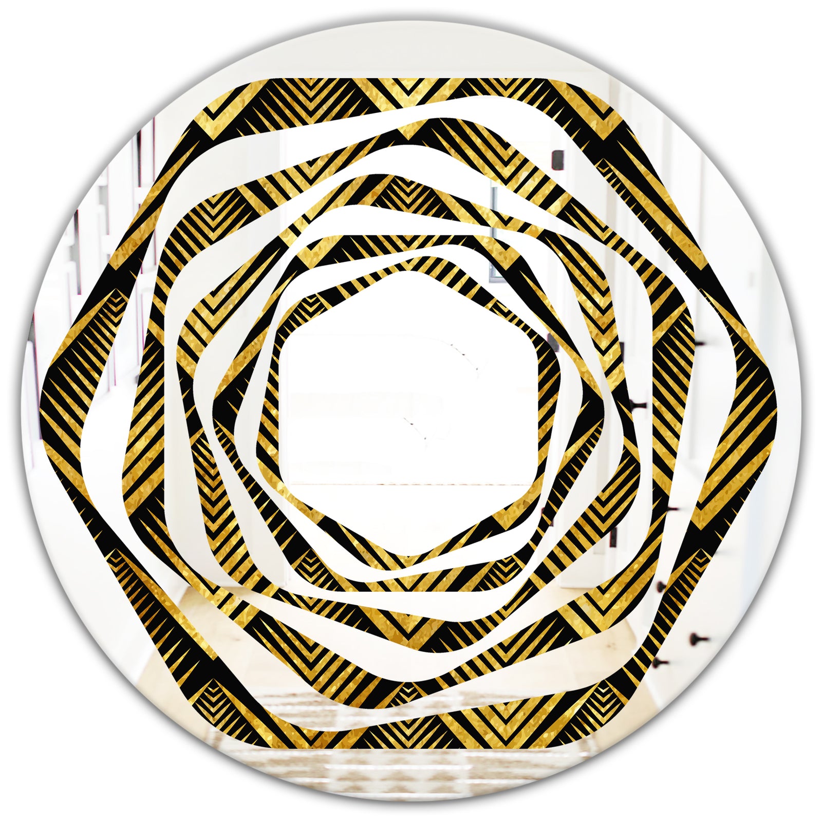 Art Deco Seal pattern - Modern Round or Oval Wall Mirror - Whirl