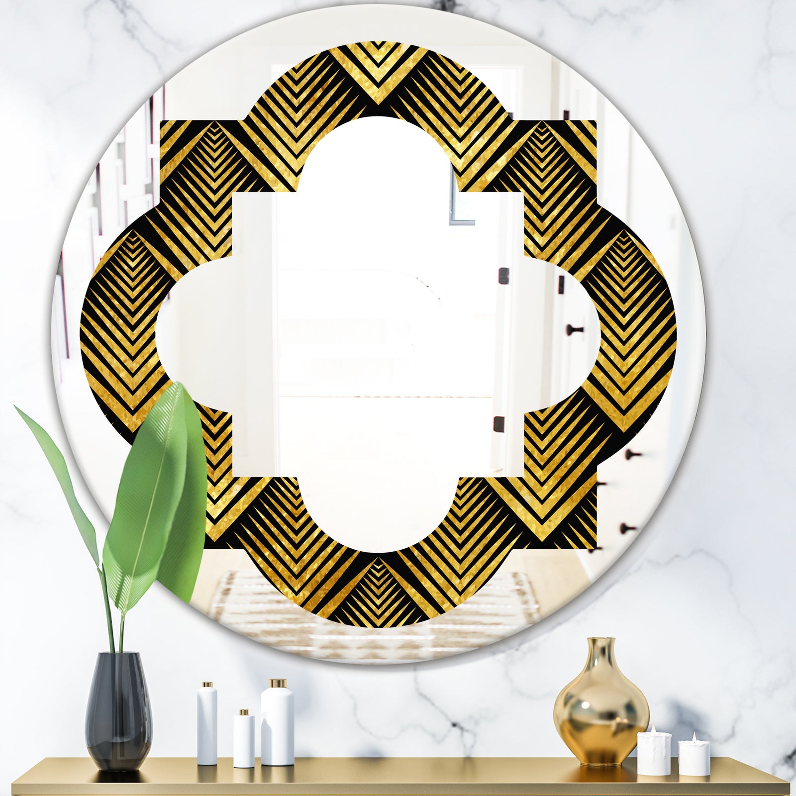 Art Deco Seal pattern - Modern Round or Oval Wall Mirror - Quatrefoil