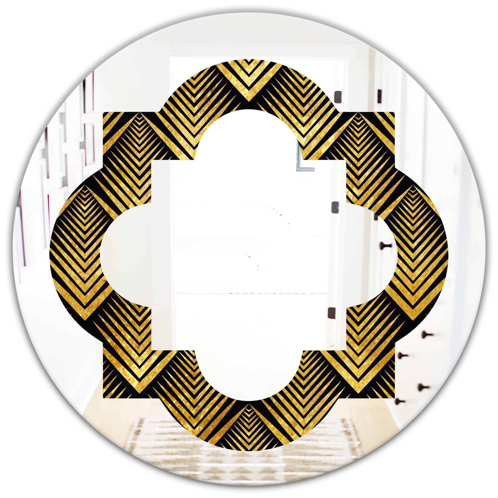 Art Deco Seal pattern - Modern Round or Oval Wall Mirror - Quatrefoil