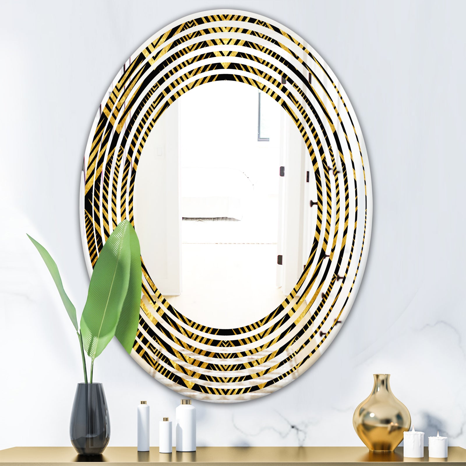 Art Deco Seal pattern - Modern Round or Oval Wall Mirror - Wave