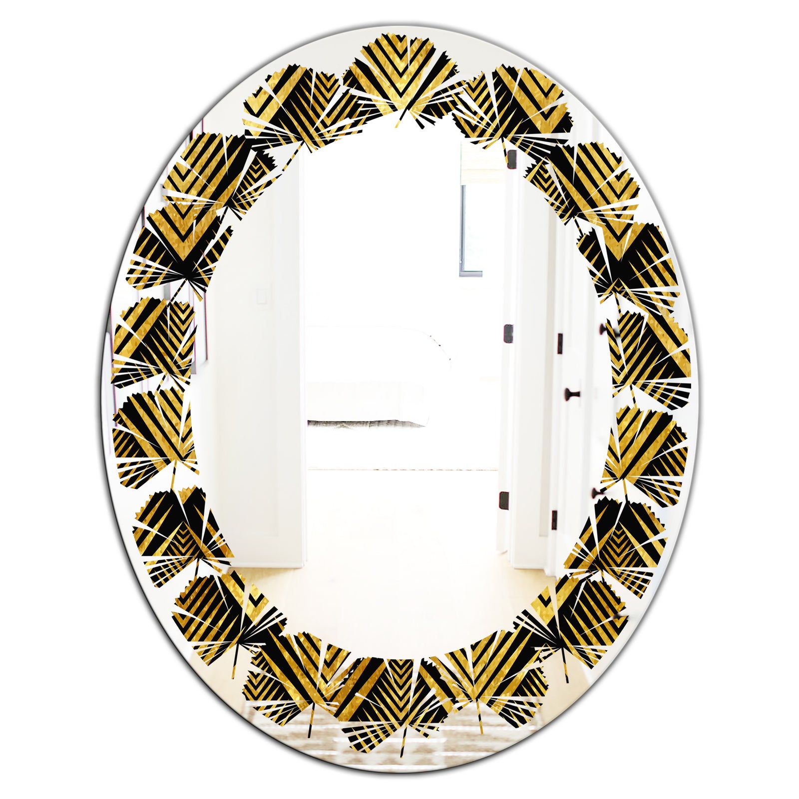Art Deco Seal pattern - Modern Round or Oval Wall Mirror - Leaves