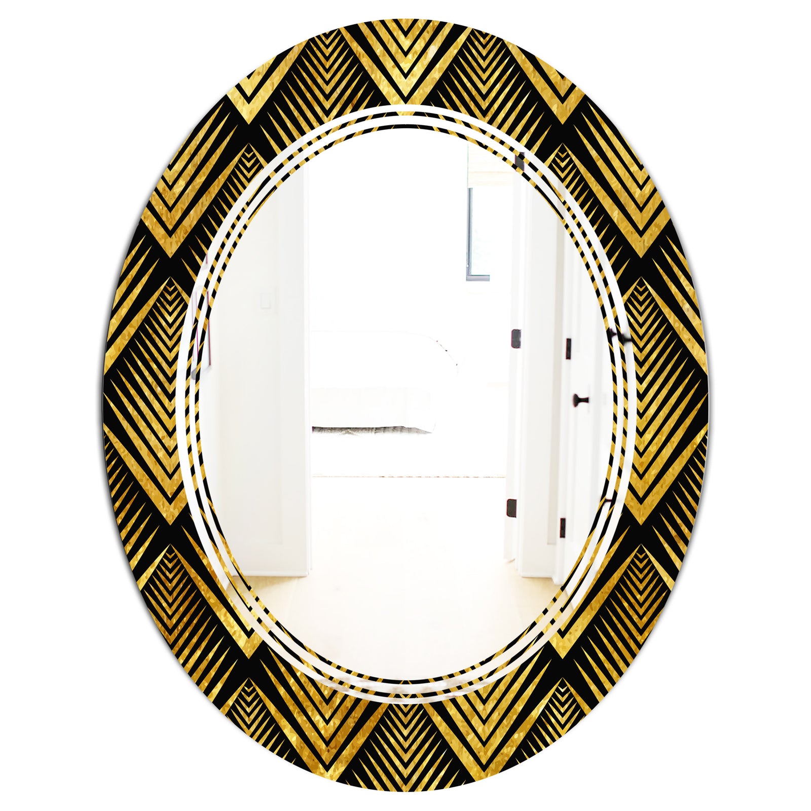 Art Deco Seal pattern - Modern Round or Oval Wall Mirror - Triple C