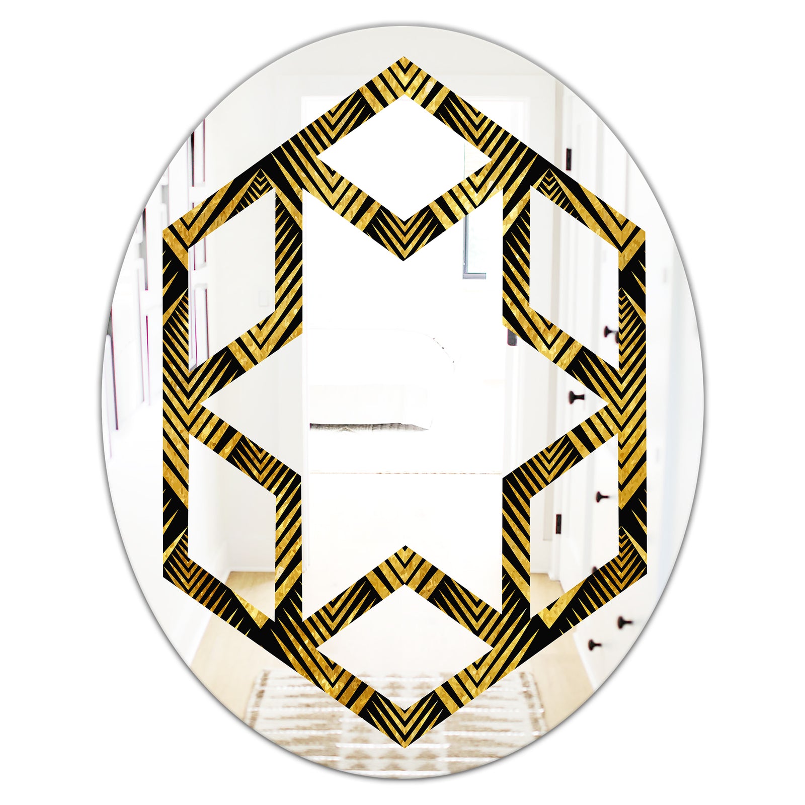 Art Deco Seal pattern - Modern Round or Oval Wall Mirror - Hexagon Star