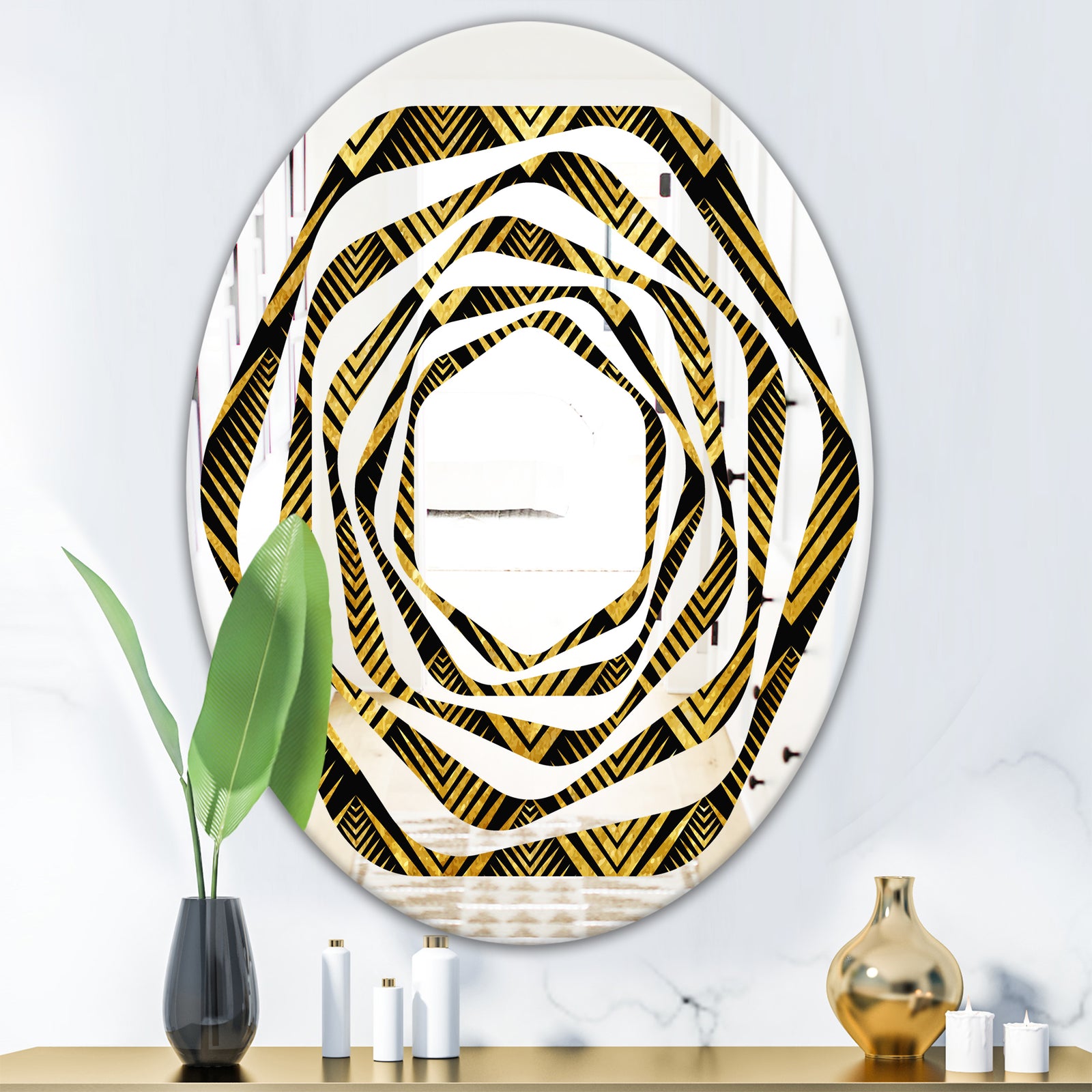 Art Deco Seal pattern - Modern Round or Oval Wall Mirror - Whirl