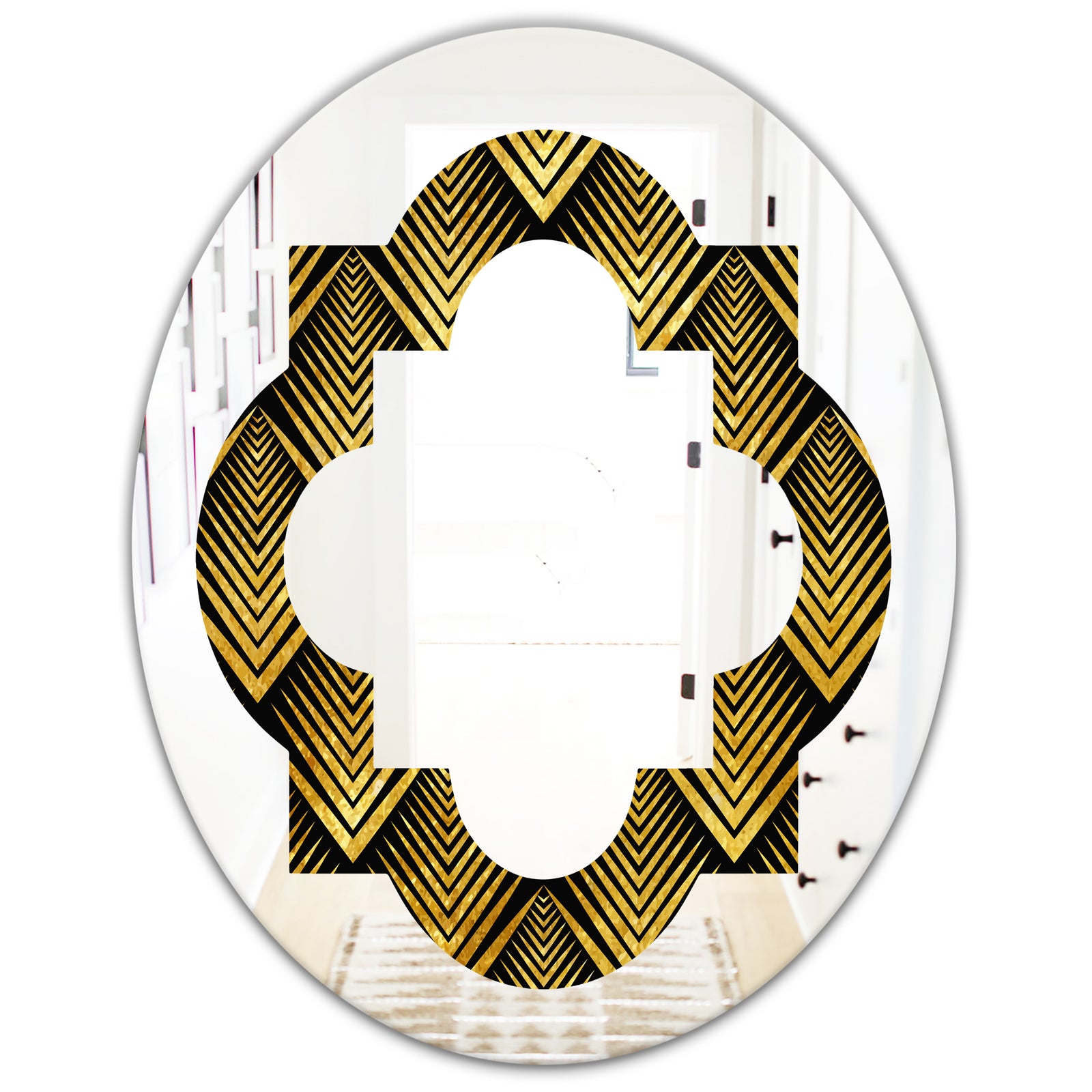 Art Deco Seal pattern - Modern Round or Oval Wall Mirror - Quatrefoil